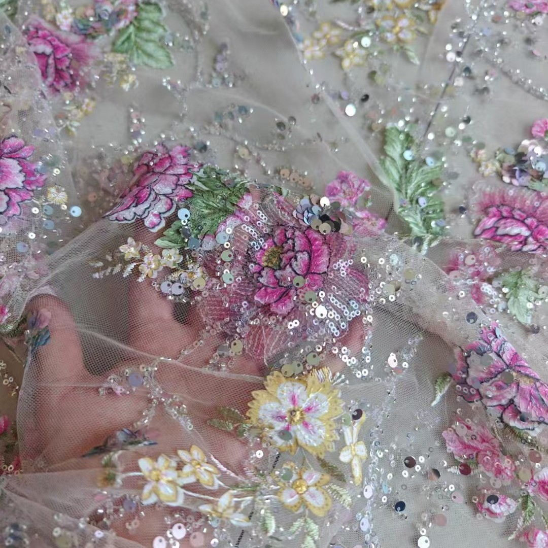 Glitter Tablecloth - قماش دانتيل فاخر مطرز بالخرز بعرض